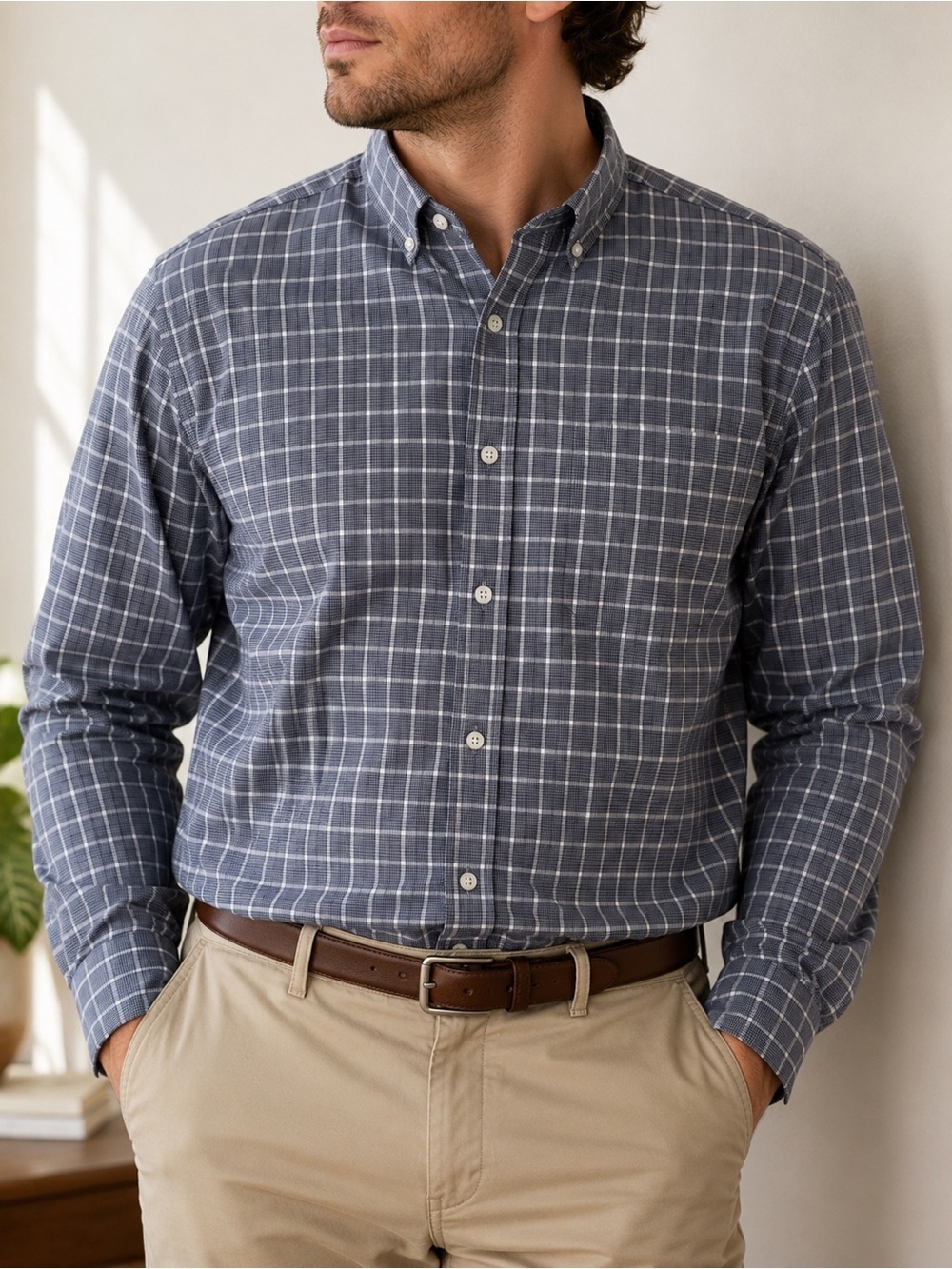 Daniel Cremieux Classic Fit Blue Gray Check Button Down Shirt Men’s XL Cotton